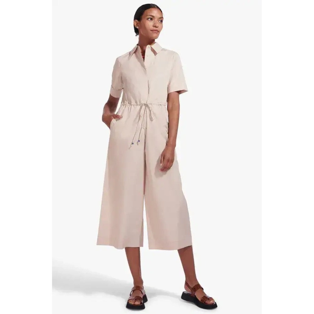 Staud Ludo Jumpsuit Women's Beige Stretch Collared Short‎ Sleeves Pockets - XL
